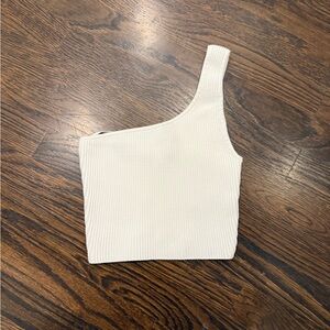 Babaton White One-Shoulder Ribbed Top
